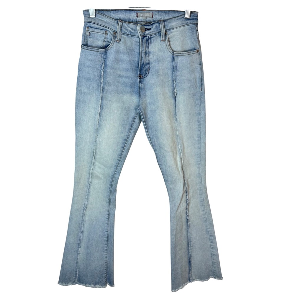 DEAR JOHN Womens Light Wash Flare Jeans Size 24 Distressed Frayed Hem